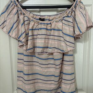Lane Bryant Off-Shoulder Blouse - Pink and Blue Stripes